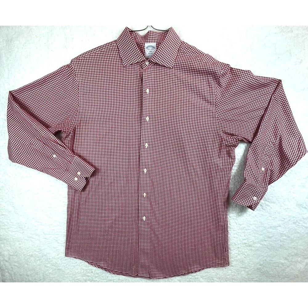 Vtg Brooks Brothers Chevron Check Dress Shirt Mens Large‎ Red/White Long Sleeve